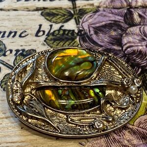 🦋3 for $33🦋 Art Deco Style Brooch Abalone Silver Tone